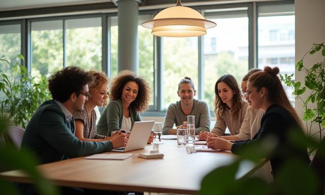 Équipe de Bâtiments Durables réunie au bureau à Lyon