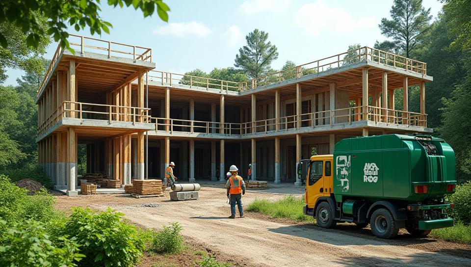 Chantier de bâtiment écologique avec équipements recyclables